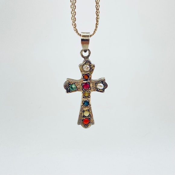 Sterling Silver Navrantha Cross Pendant and Woven Mesh Italian Chain 24” - Picture 2 of 16